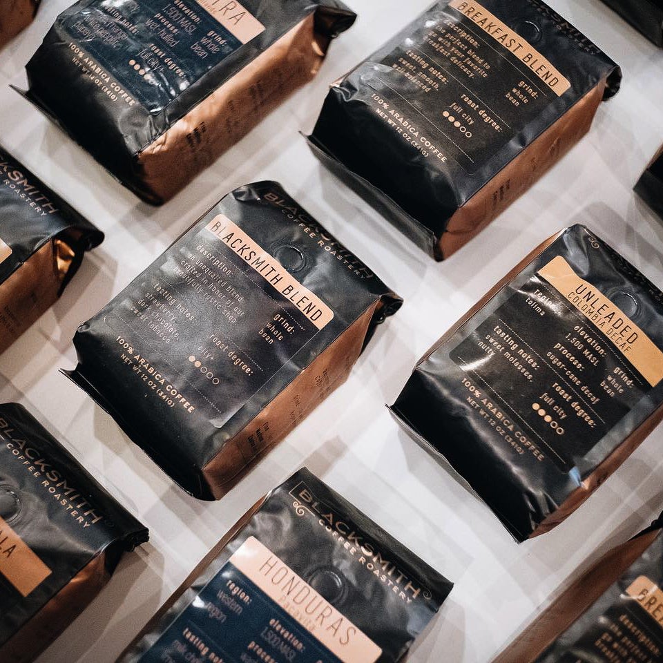 In Store Stock of Retail Coffee Bags Blacksmith Coffee Shop